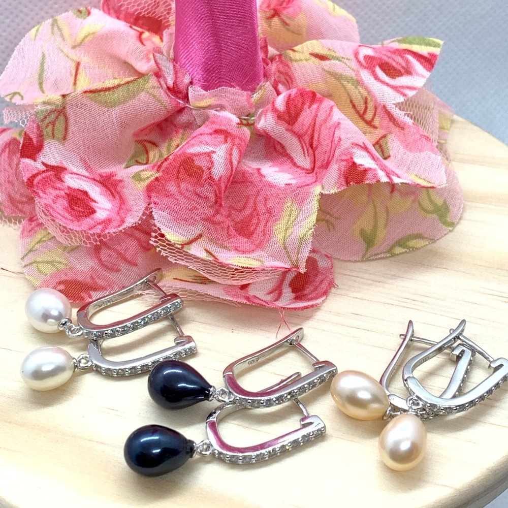 🌟 Freshwater Natural Pearl Earrings S925 CZ - Picture 3 of 7